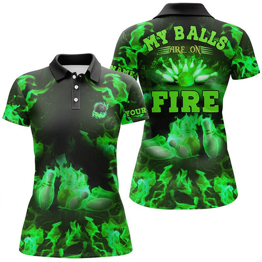 Grünes Flammen Bowling-Shirt individuell - Meine Bälle brennen - Bowling Polo-Shirt für Damen, Bowling Trikot Q6458 - Climcat