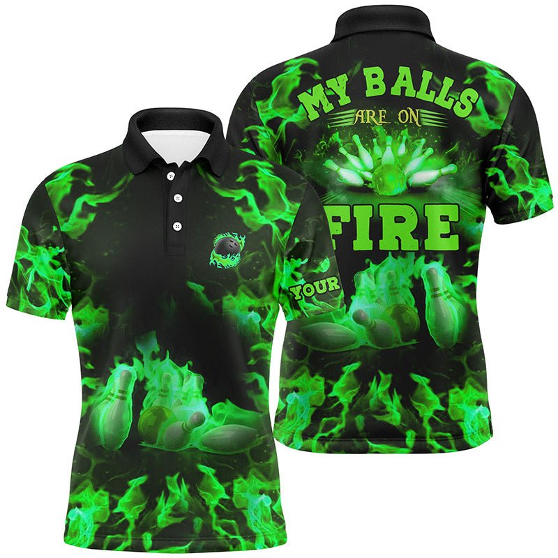 Grünes Flammen Bowling-Shirt individuell - Meine Bälle brennen - Bowling Polo-Shirt für Herren, Bowling Trikots Q6458 - Climcat