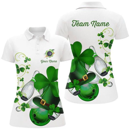 Grünes Kleeblatt Glück Damen Bowling Polo Shirt - Personalisiertes St. Patrick's Day Team Liga Bowling Trikot Q7060 - Climcat