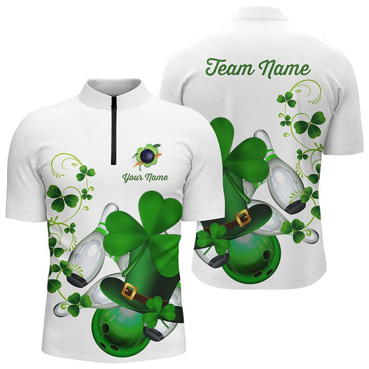 Grünes Kleeblatt Glück Männer Bowling Quarter Zip Shirt - Individuelles St. Patrick's Day Team Liga Bowling Trikot Q7060 - Climcat