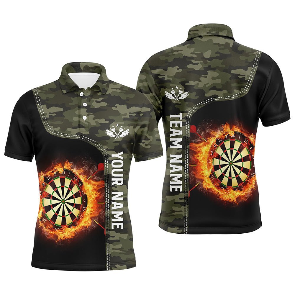 Grünes Tarnmuster Flammen Darts Board Herren Polo Shirt, individuell anpassbares Darts Shirt für Männer Dart Trikot Y479 - Climcat