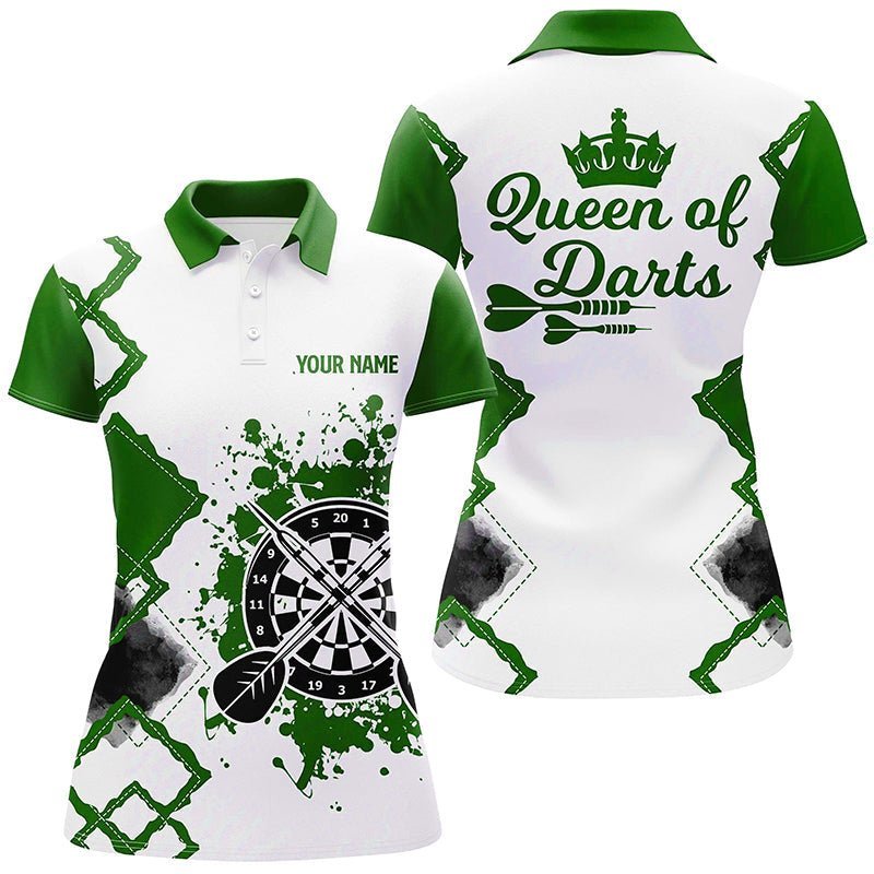 Grünes und weißes Darts Polo Shirt für Damen, individuell anpassbares cooles Darts Trikot - Königin der Darts O771 - Climcat