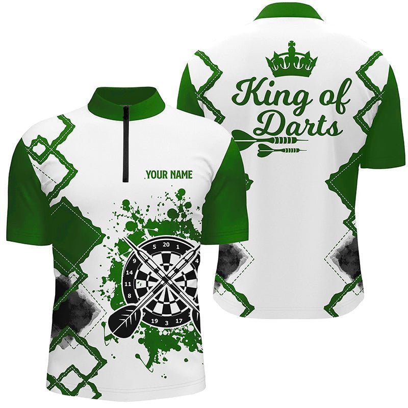 Grünes und weißes Darts-Quarter-Zip-Shirt für Herren, individuell anpassbares cooles Darts-Trikot, König der Darts N297 - Climcat