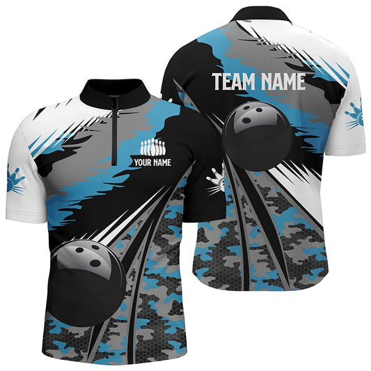 Herren Bowling Hemden - Personalisiertes blaues Tarnmuster Bowling Team Trikot - Perfektes Geschenk für Kegler - Q5247 - Climcat