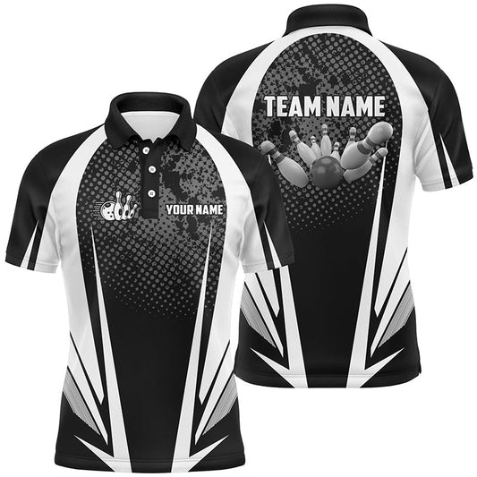 Herren Bowling Kurzarm Polo Individuelles Bowlingkugel- und Pins-Design Schwarz-Weiß Team Herren Bowlers Trikots Q5873 - Climcat