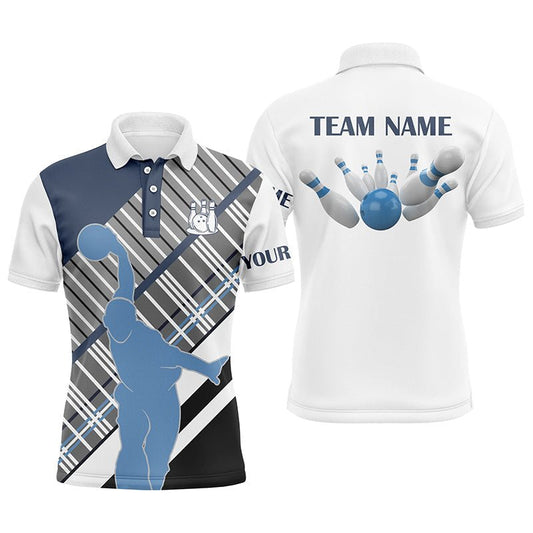 Herren Bowling Kurzarm Polo Shirt mit individuellem Namen, Team Herren Bowlers Trikot, Bowling Geschenk für Männer Q5870 - Climcat