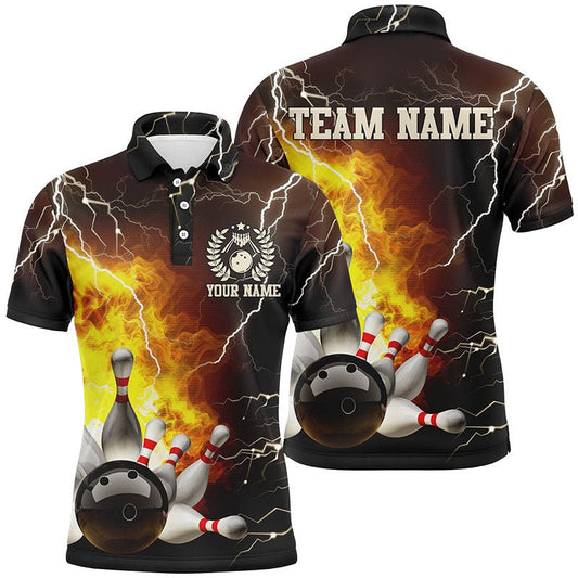 Herren Bowling Polo Shirt - Individuell gestaltet mit Flammen, Blitz und Donner - Bowling Team Trikot, Bowling Liga Shirt Q6150 - Climcat