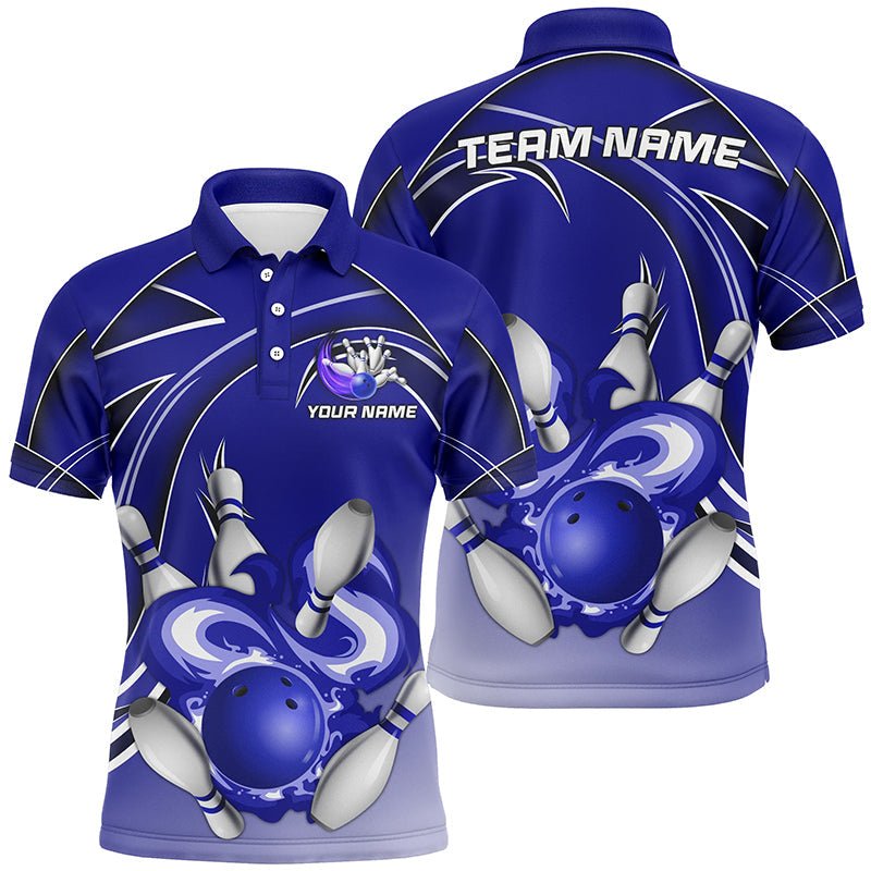 Herren Bowling Polo Shirt individuell gestaltetes Bowlingkugel- und Pins-Team-Liga-Trikot, Geschenke für Bowler | Blau Q7073 - Climcat