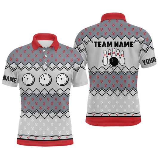 Herren Bowling Polo Shirt Individuelles hässliches Weihnachtsmuster Bowlingkugel Pins Team Herren Trikot Q6727 - Climcat