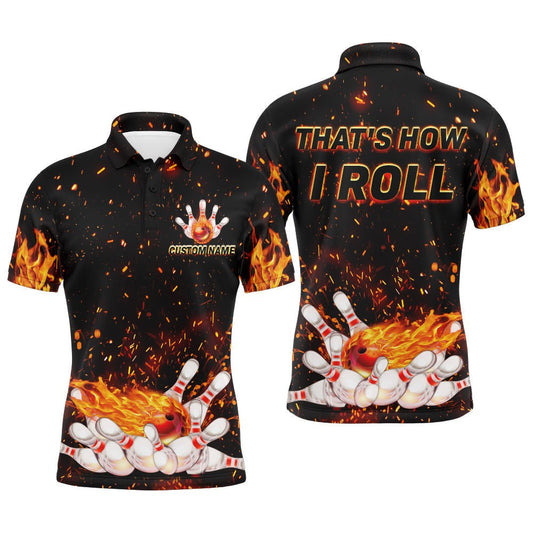 Herren Bowling Polo Shirt mit Flammenmuster, So rolle ich, personalisiertes Herren Bowling Trikot B92 - Climcat