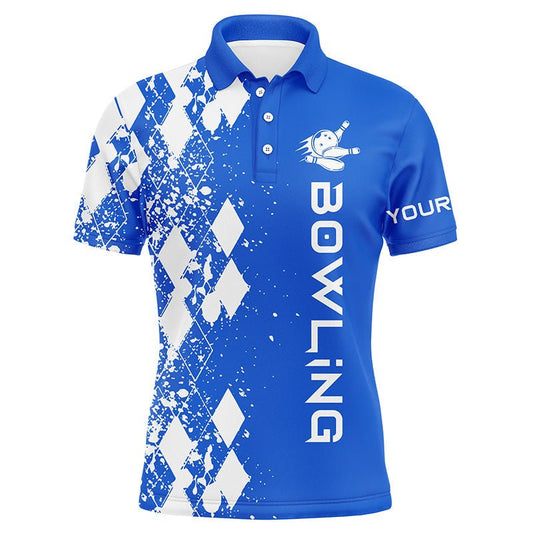 Herren Bowling Polo Shirt - Personalisiertes Blaues Bowling Shirt für Männer - Individuelles Bowlinggeschenk - Bowler Trikot Q5099 - Climcat