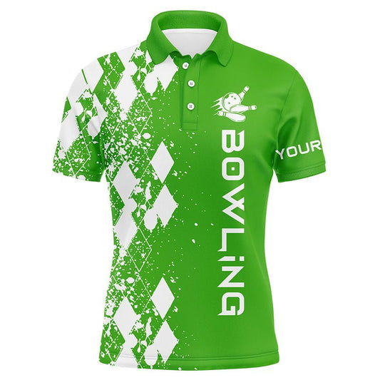 Herren Bowling Polo Shirt - Personalisiertes grünes Bowling Shirt für Männer - Individuelles Bowlinggeschenk - Bowler Trikot Q5100 - Climcat