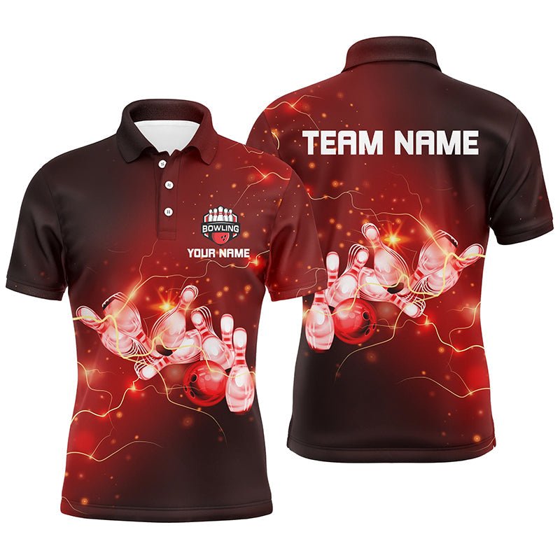 Herren Bowling Polo Shirts individuell gestalten - Rote Blitze und Donner für Bowling-Team - Herren Bowler Trikots Q6637 - Climcat