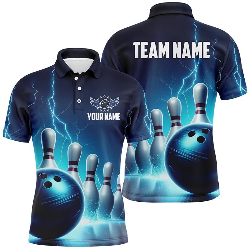 Herren Bowling Polo Shirts individuell gestaltet - Blauer Donner Blitz Bowling Team Trikots - Bowler Outfits P5395 - Climcat