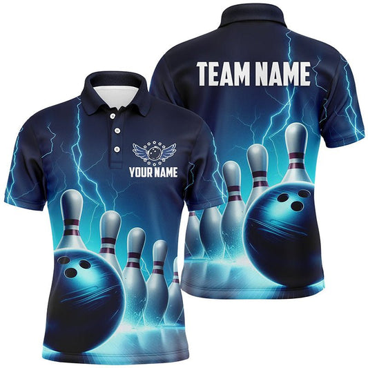 Herren Bowling Polo Shirts individuell gestaltet - Blauer Donner Blitz Bowling Team Trikots - Bowler Outfits P5395 - Climcat