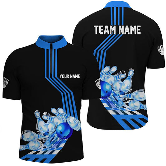 Herren Bowling Quarter Zip Shirt - Personalisiertes Bowling Team Liga Trikot, Geschenke für Bowler | Blau Q7070 - Climcat