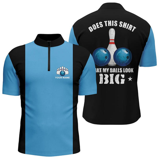 Herren Bowling Quarter Zip Shirt - Personalisiertes Vintage Blau und Schwarz - Q6381 - Climcat