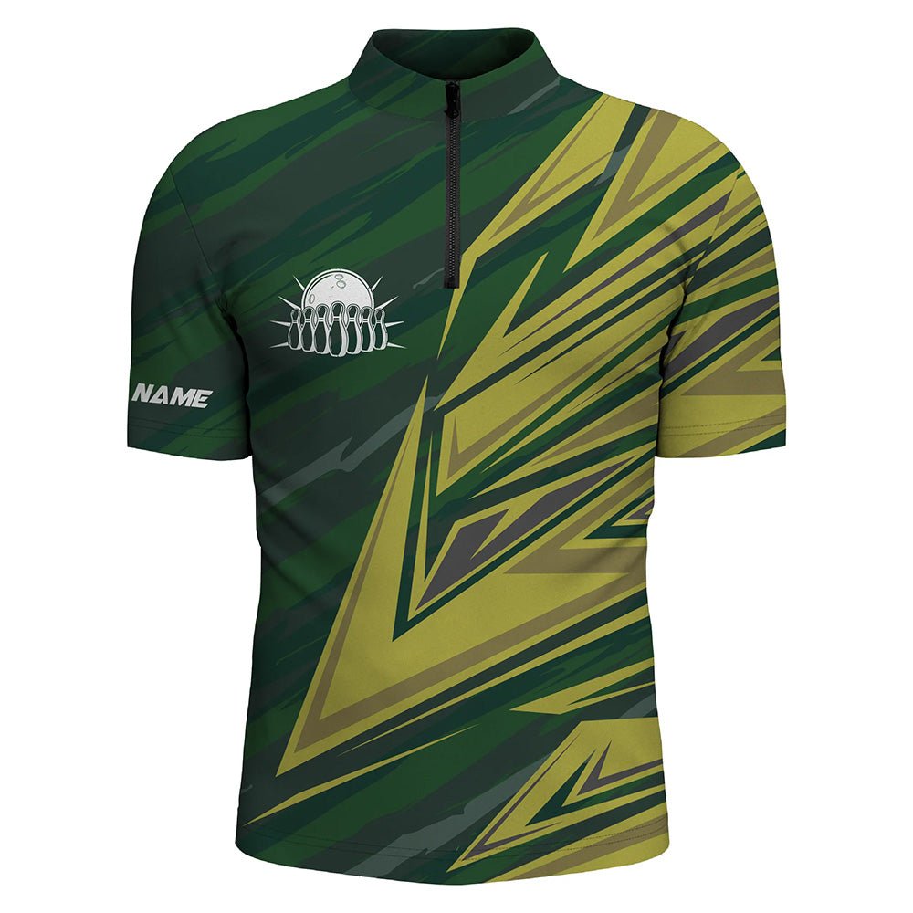 Herren Bowling Quarter Zip Shirts - Individuelles grün-gelbes Tarnmuster Bowling Team Trikot, Geschenk für Team Bowlers Q6380 - Climcat