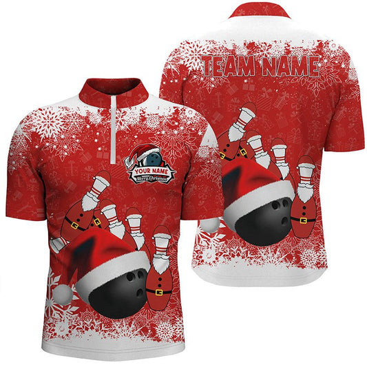 Herren Bowling Quarter Zip Shirts - Personalisiertes Weihnachts-Schneeflocken-Bowlingball Bowling Team Liga Trikot Q6806 - Climcat