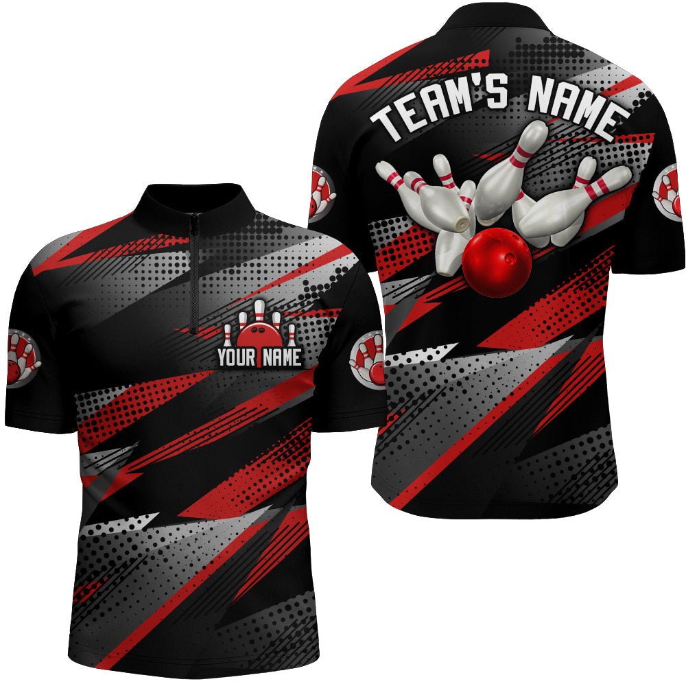 Herren Bowling-Shirt mit 1/4 Zip für Bowling-Team-Liga-Trikot, individuell anpassbares Bowling-Shirt - Climcat