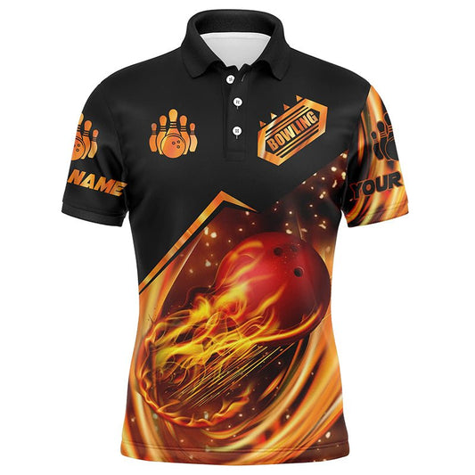 Herren Bowling Shirt mit individuellem Namen, Flammenmuster und personalisierten Bowling Team Shirts - Bowling Trikots Q4453 - Climcat