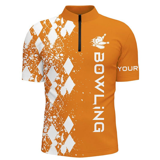 Herren Bowling Shirt mit Viertelreißverschluss | Individuell gestaltbare orange Bowlinghemden für Männer | Personalisierte Bowlinggeschenke | Q5101 - Climcat