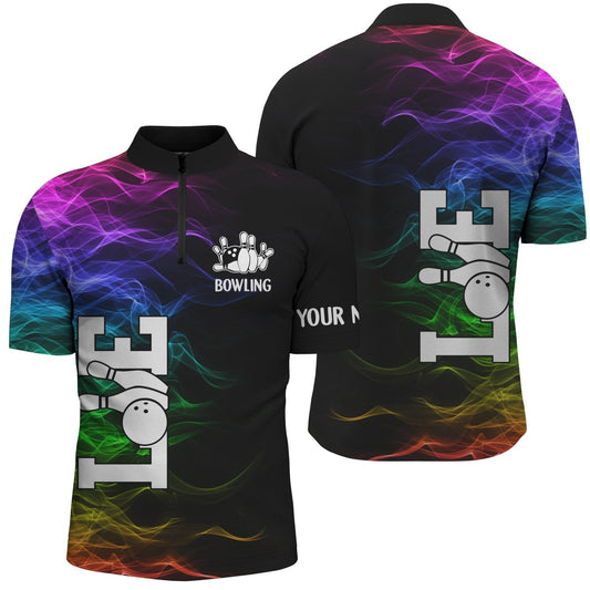 Herren Bowling Shirt mit Viertelreißverschluss, individuell gestaltete bunte Bowling Trikots, personalisiertes Geschenk für Herren Bowler Q4396 - Climcat