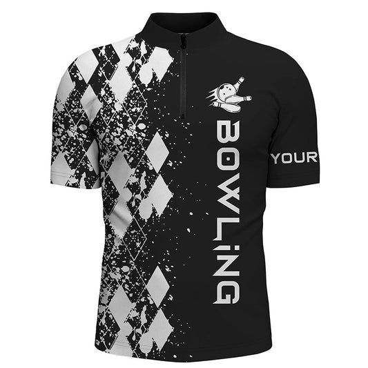 Herren Bowling Shirt mit Viertelreißverschluss, individueller Name, schwarzes Bowling Shirt für Männer, personalisierte Bowling-Geschenke Q4406 - Climcat