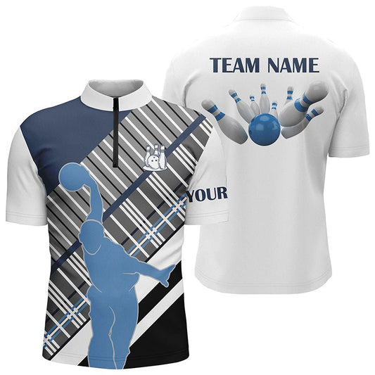 Herren Bowling Shirt mit Viertelreißverschluss, individueller Teamname, Bowling-Geschenk für Männer Q5870 - Climcat