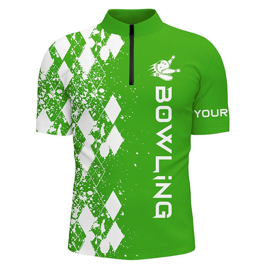 Herren Bowling Shirt mit Viertelreißverschluss | Personalisierbare grüne Bowlinghemden für Männer | Einzigartige Geschenkidee für Bowling-Fans | Q5100 - Climcat