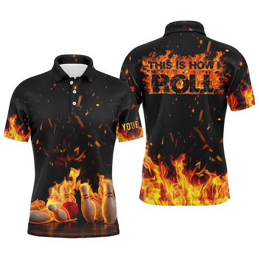 Herren Bowling-Shirt "This is how I roll" mit individuell gestalteter Bowlingkugel und Pins, maßgeschneiderte Bowling-Shirts für Männer - Climcat