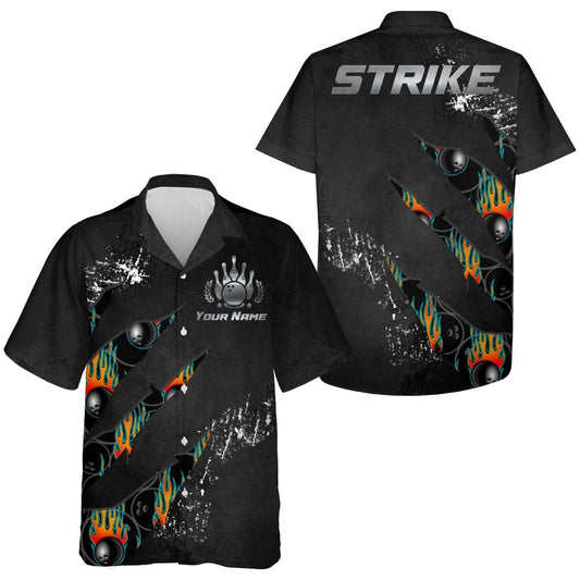 Herren Damen Maßgeschneidertes Hawaiihemd für Bowling, Strike Bowlers Trikot Kurzarm Knopfleiste Coole Hemd B103 - Climcat