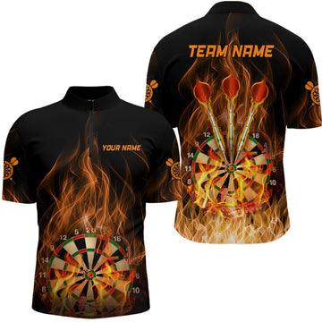 Herren Dartshirt mit Feuerflammen-Motiv, individuell anpassbares 1/4 Zip Dartshirt, Darttrikot für Männer LDT1006 U964 - Climcat