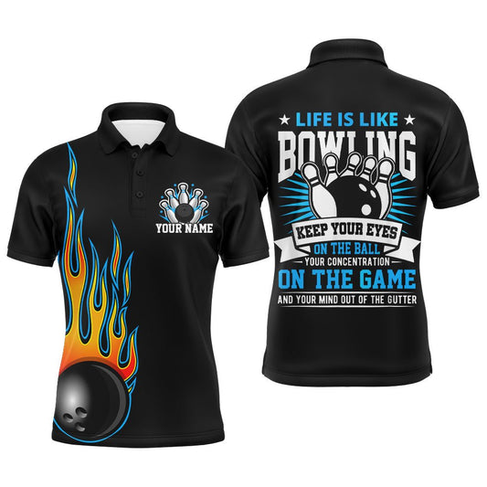 Herren Flammen Bowling Shirt mit personalisiertem Namen | Kurzarm Bowling Polo für Männer | Bowler Trikot B110 - Climcat