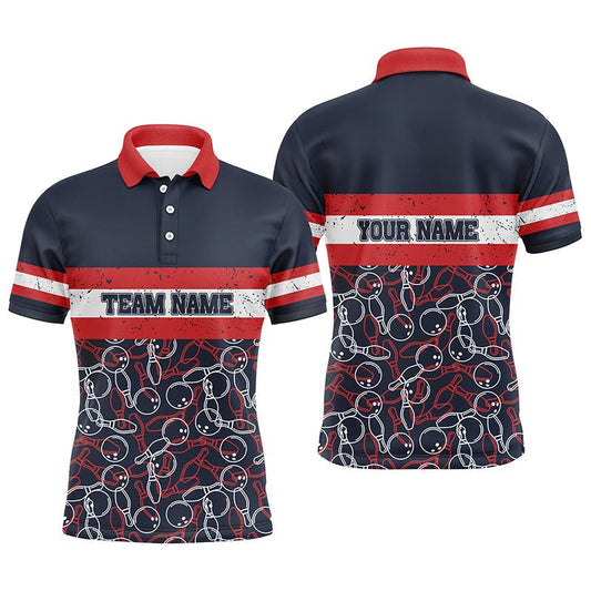 Herren Polo Bowling Hemden mit individuellem Namen in Rot und Blau - Vintage Bowling Team Bowlers Trikots Q5274 - Climcat