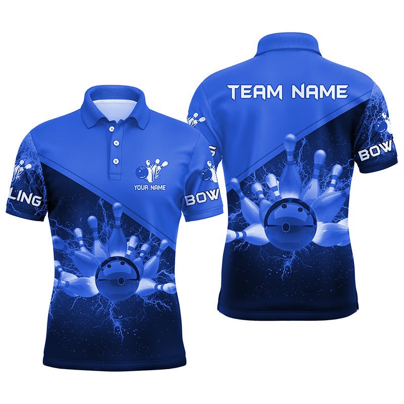 Herren Polo Bowling Shirt - Individuell gestaltetes Blau Blitz Bowling Team Trikot, Geschenk für Team Bowlers Q6620 - Climcat