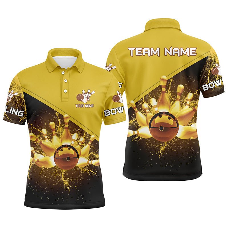 Herren Polo Bowling Shirt - Individuell gestaltetes Bowling Team Trikot mit Gold Blitz und Donner - Geschenk für Bowling Teams - Q6383 - Climcat