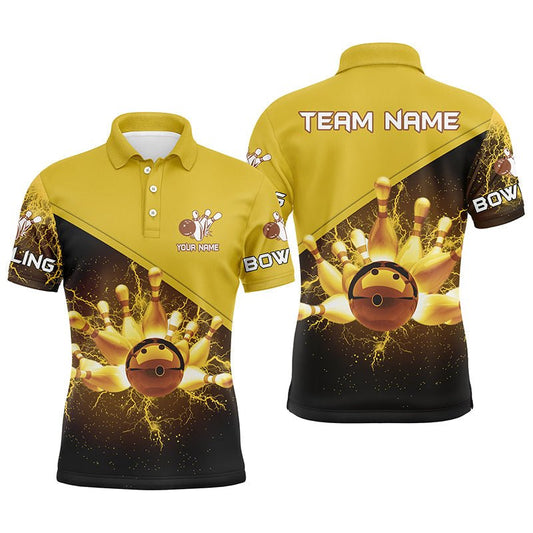 Herren Polo Bowling Shirt - Individuell gestaltetes Bowling Team Trikot mit Gold Blitz und Donner - Geschenk für Bowling Teams - Q6383 - Climcat