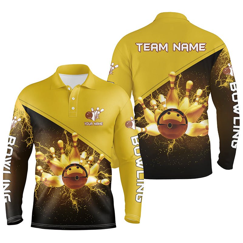 Herren Polo Bowling Shirt - Individuell gestaltetes Bowling Team Trikot mit Gold Blitz und Donner - Geschenk für Bowling Teams - Q6383 - Climcat