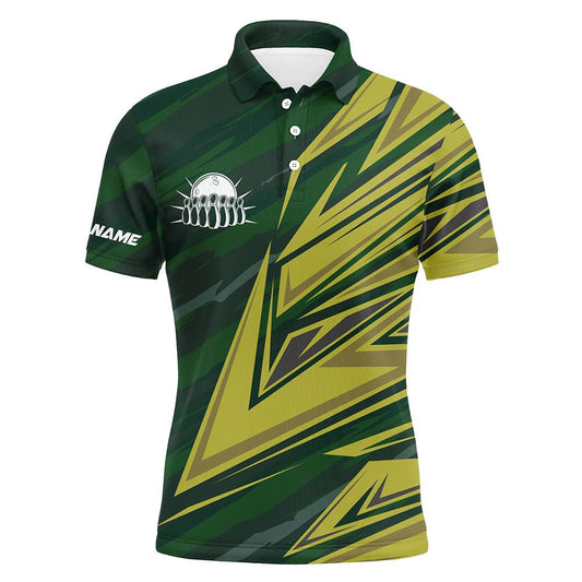 Herren Polo Bowling Shirt, individuell gestaltetes grün-gelbes Camouflage Bowling Team Trikot, Geschenk für Bowling-Team Bowlers Q6380 - Climcat