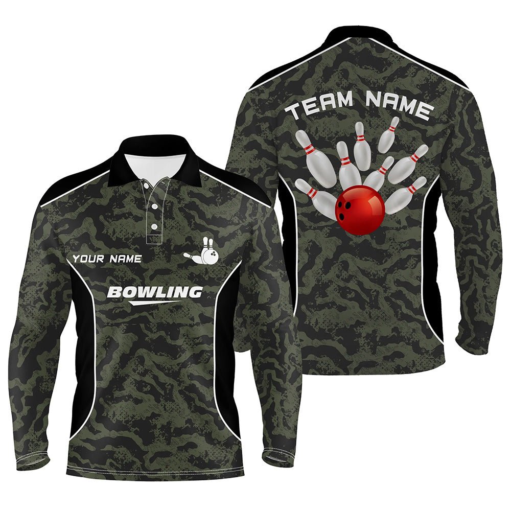 Herren Polo Bowling Shirt - Personalisiertes Bowling Ball und Pins Camo Bowling Team Trikot für Männer Q5248 - Climcat