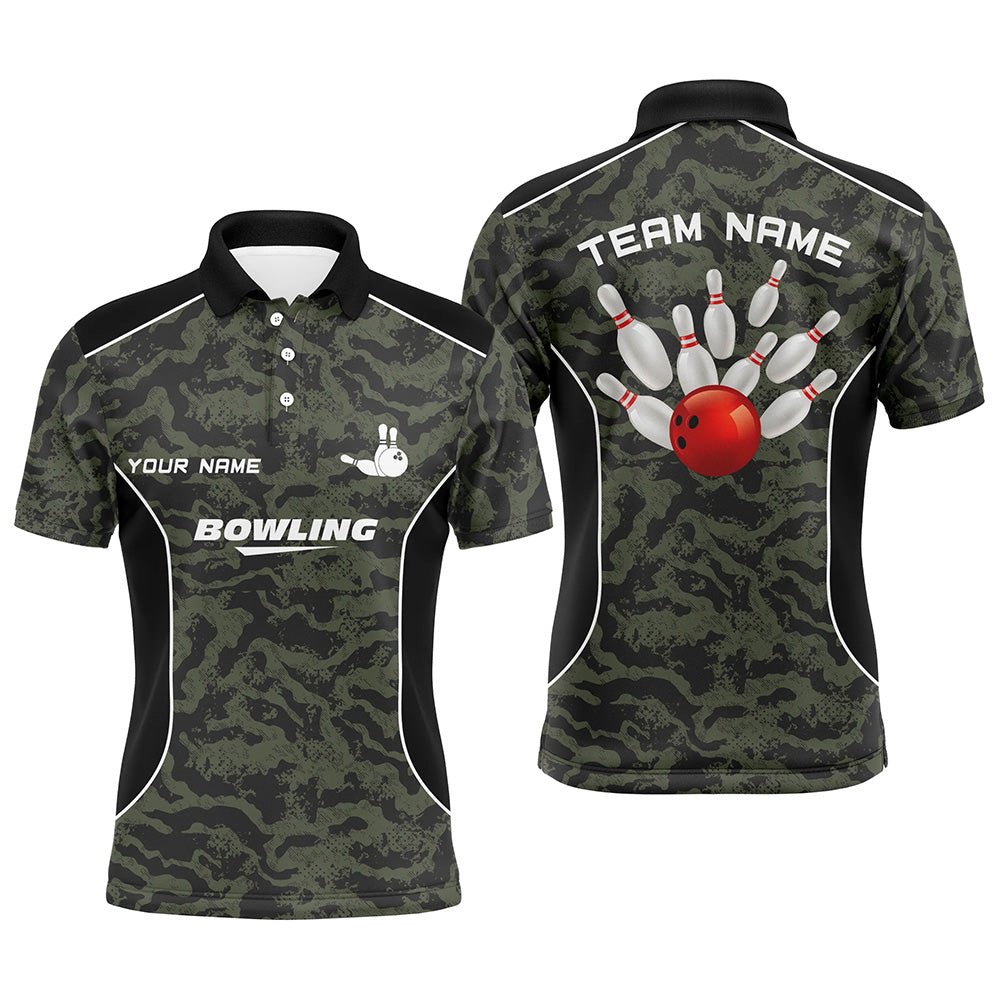 Herren Polo Bowling Shirt - Personalisiertes Bowling Ball und Pins Camo Bowling Team Trikot für Männer Q5248 - Climcat