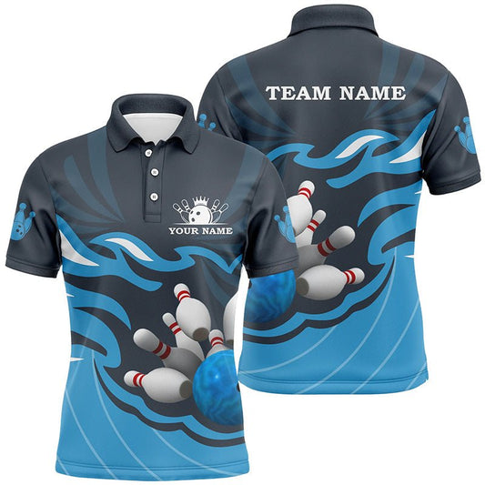 Herren Polo Bowling Shirt | Personalisiertes Bowling Trikot für Team Liga | Blau Q6266 - Climcat