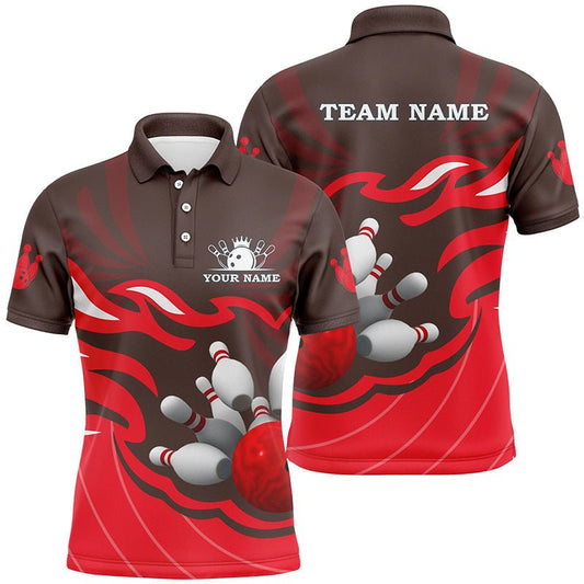 Herren Polo Bowling Shirt | Personalisiertes Bowling Trikot für Team Liga | Individuelles Bowling Geschenk | Rote Q6301 - Climcat