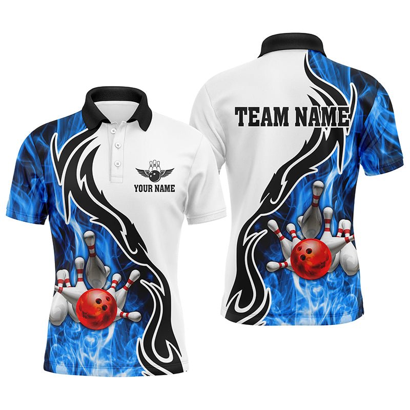 Herren Polo Bowling Shirt | Personalisiertes Bowling Trikot mit Bowlingkugel Pins | Team Liga Jersey | Blau Q6404 - Climcat
