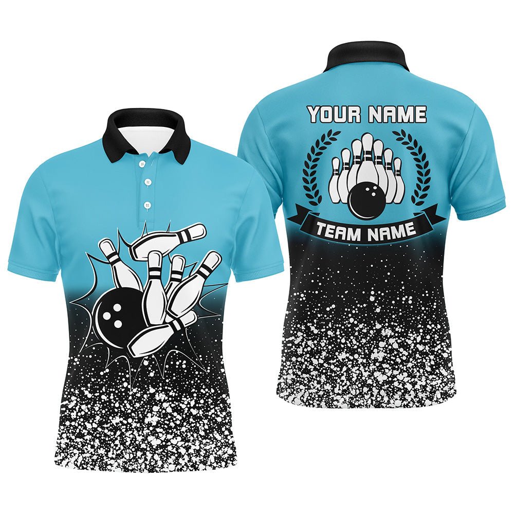Herren Polo Bowling Shirt | Personalisiertes Retro Bowling Ball Pins Strike Team Liga Trikot | Blau Q6407 - Climcat