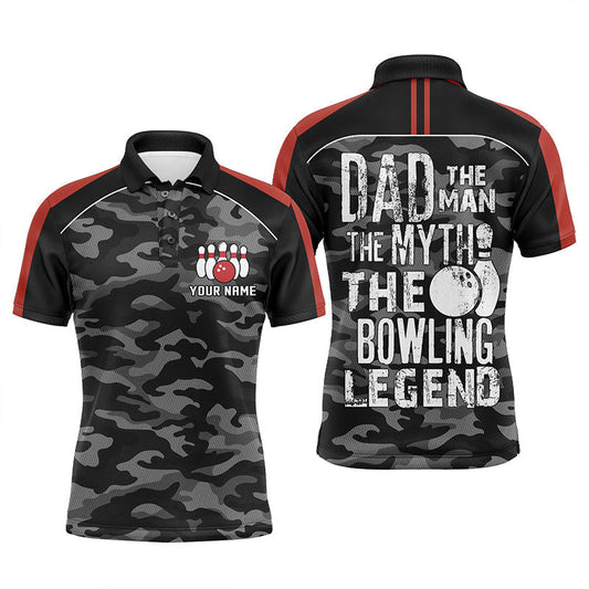 Herren Polo Bowling Shirt - Personalisiertes Schwarzes Camo Bowling Team Trikot - Vater, die Legende, der Mythos - Q5636 - Climcat