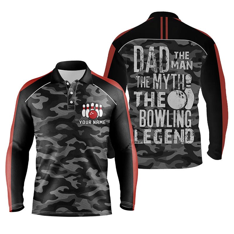 Herren Polo Bowling Shirt - Personalisiertes Schwarzes Camo Bowling Team Trikot - Vater, die Legende, der Mythos - Q5636 - Climcat