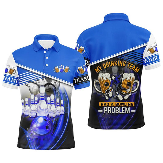 Herren Polo Bowling Shirts individuell gestaltet | Mein Trinkteam hat ein Bowling-Problem | Team Liga Trikots | Blau Q6534 - Climcat