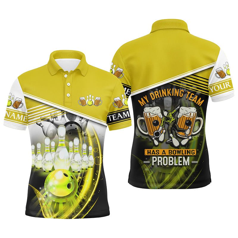 Herren Polo Bowling Shirts individuell gestaltet | Mein Trinkteam hat ein Bowling-Problem | Team Liga Trikots | Gelb Q7015 - Climcat